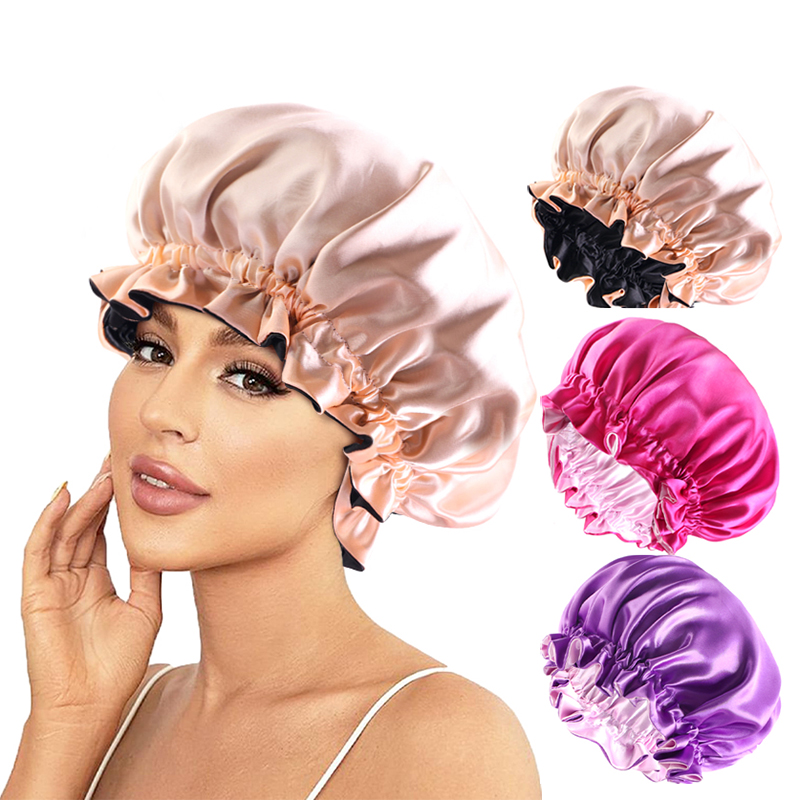 Satin Hair Bonnet - Yeni Katı Elastik Çift Katmanlı Saten