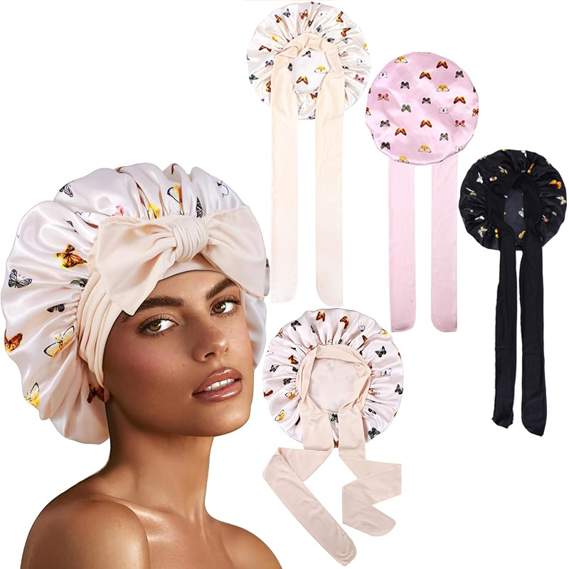 Satin Hair Bonnet - Yeni Çiçek Desenli İpek Uyku Bonesi,